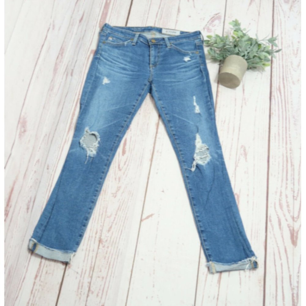 AG AG-ed Denim Distressed The Stilt Roll Up Crop Denim Jeans 26